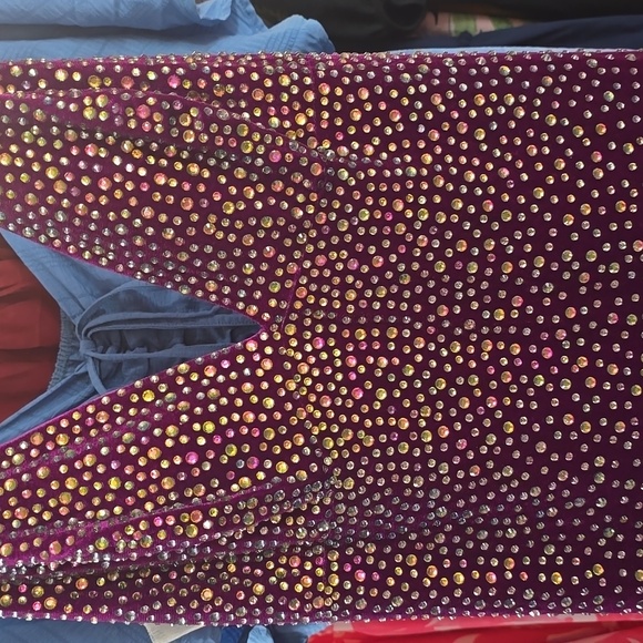 Magenta Stretch Velvet Prom Dress - Picture 3 of 6